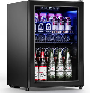 Beverage Refrigerator Cooler - 120 Cans Freestanding Mini Fridge Cooler with Glass Door, Adjustable Shelves & Digital Temperature Display for Soda, Wine or Beer (Black, 3.2 Cu.Ft) - Wigtrends