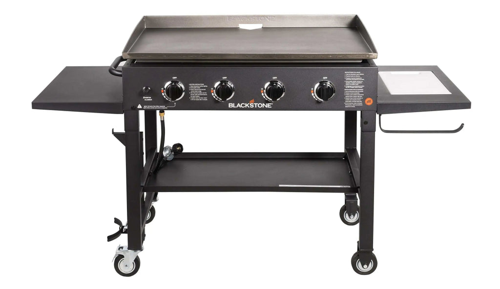 Blackstone 36" Cooking Station 4 Burner Propane Fuelled Restaurant Grade Professional 36 Inch Outdoor Flat Top Gas Griddle with Built in Cutting Board, Garbage Holder and Side Shelf (1825), Black - Wigtrends