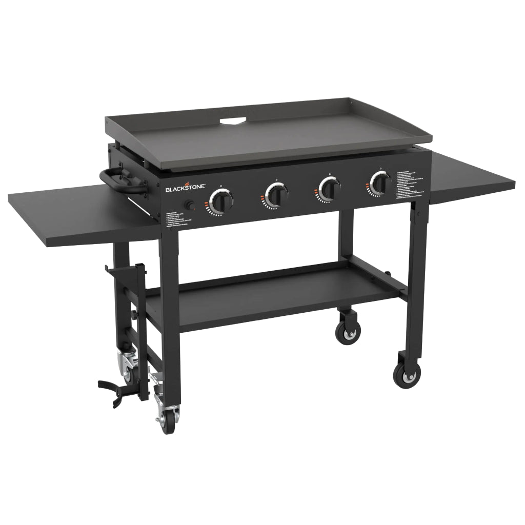 Blackstone 36 Inch Gas Griddle Cooking Station 4 Burner Flat Top Gas Grill Propane Fuelled Restaurant Grade Professional 36” Outdoor Griddle Station with Side Shelf (1554) - Wigtrends