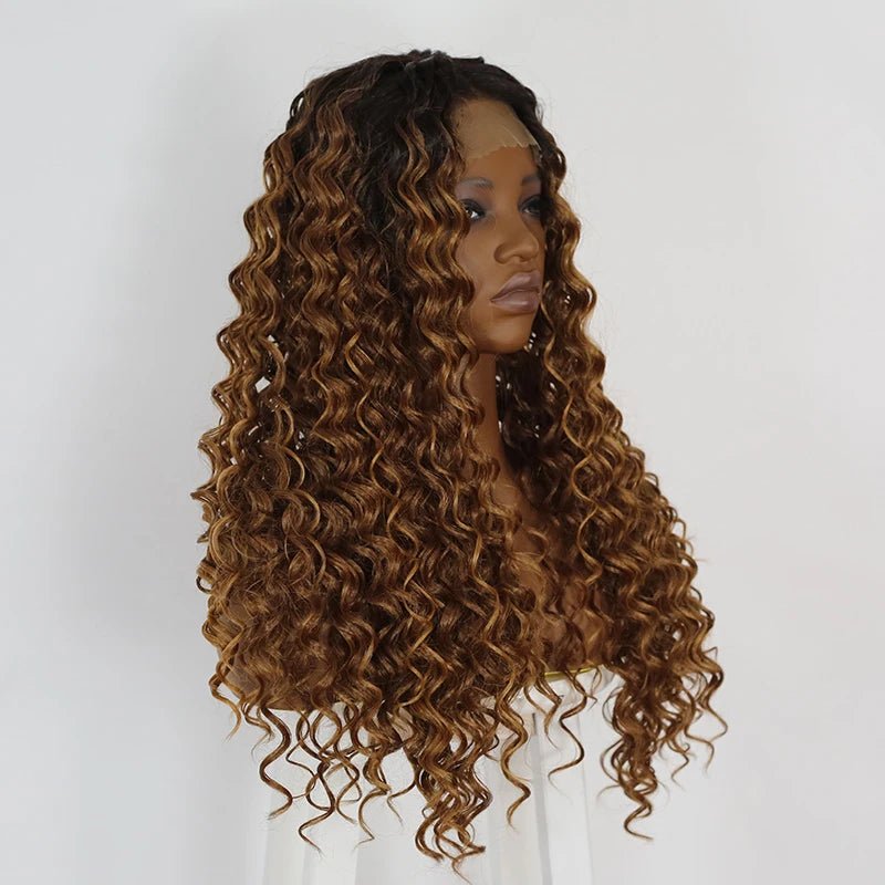 Blonde Brown Curly Synthetic Wig - Wigtrends