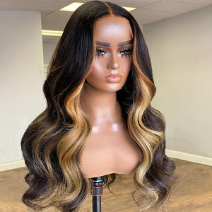 Blonde Highlight Big Loose Wave 5x5 Closure HD Lace Glueless Mid Part Wig 100% Human Hair - Wigtrends