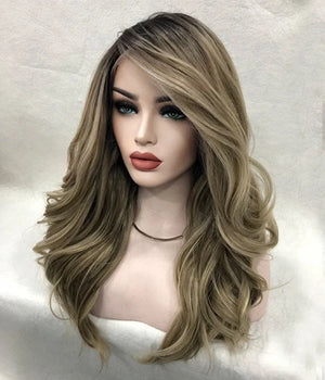 Blonde Natural Long Wavy Artificial Lace Wig - Wigtrends