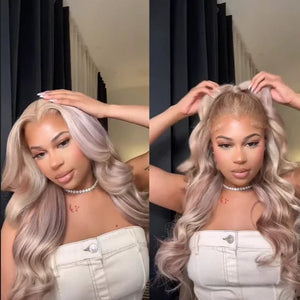 Blowout In Wavy Brown Wig with Blonde Highlights Natural 13x4 Lace Front Human Hair Wigs - Wigtrends