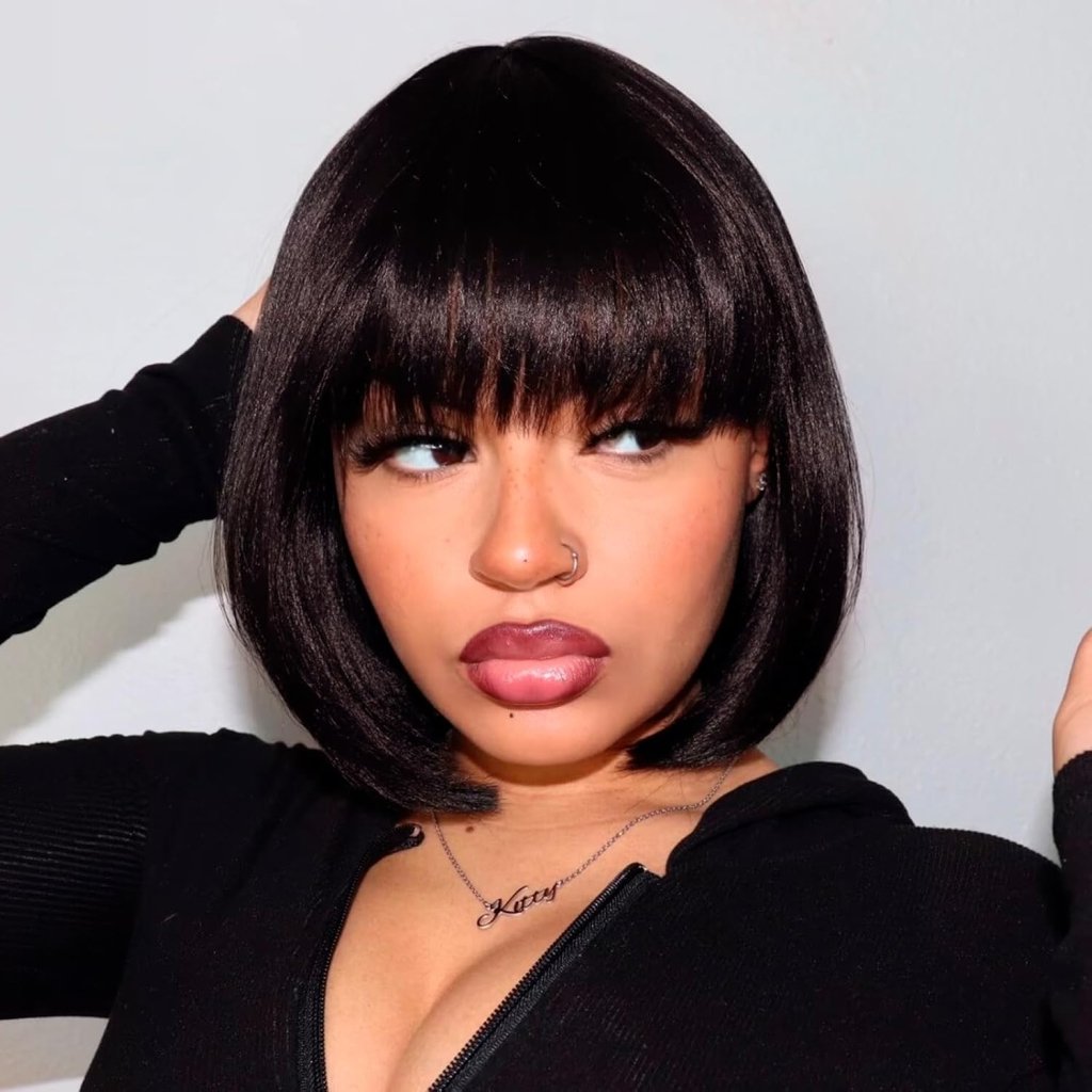 Bob Wig With Bangs Short Bob Wig For Black Women Light Yaki Straight Human hair Wigs - Wigtrends