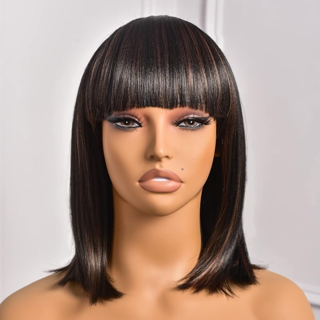 Bob Wig With Bangs Short Bob Wig For Black Women Light Yaki Straight Human hair Wigs - Wigtrends