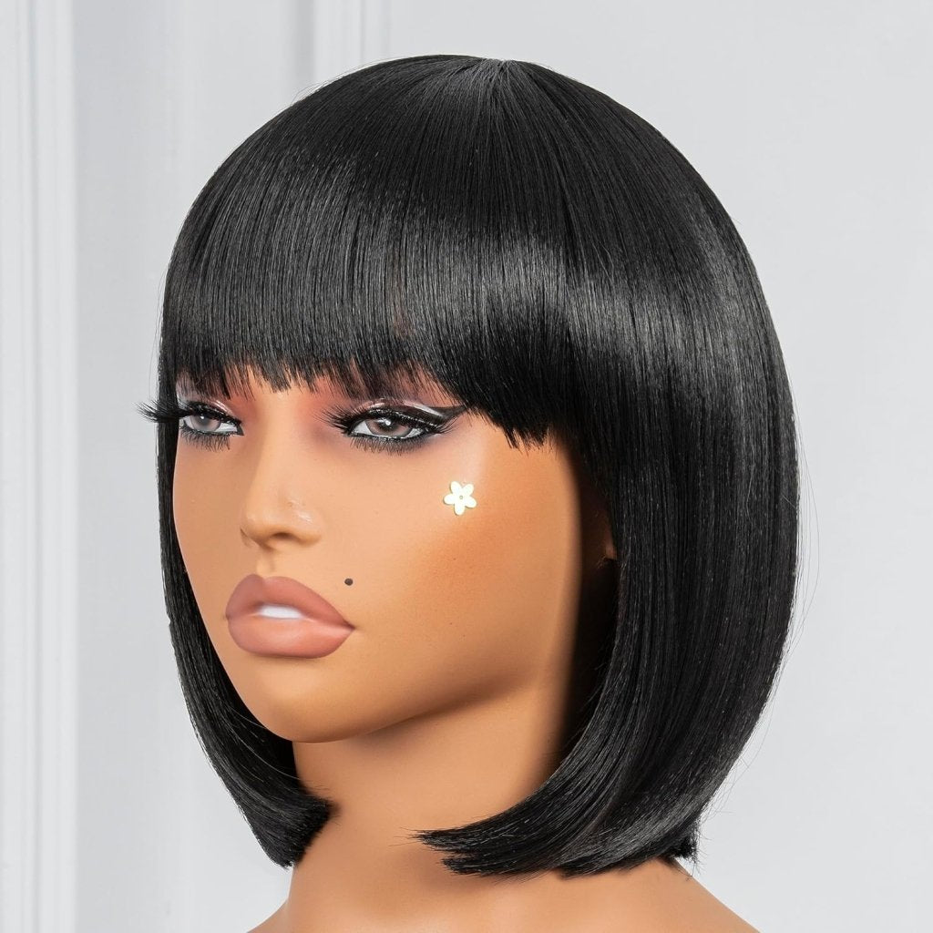 Bob Wig With Bangs Short Bob Wig For Black Women Light Yaki Straight Human hair Wigs - Wigtrends
