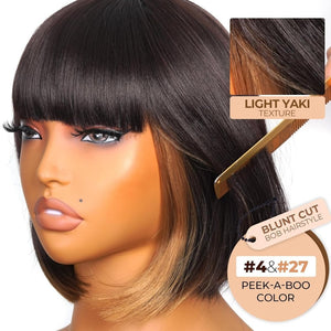 Bob Wig With Bangs Short Bob Wig For Black Women Light Yaki Straight Human hair Wigs - Wigtrends