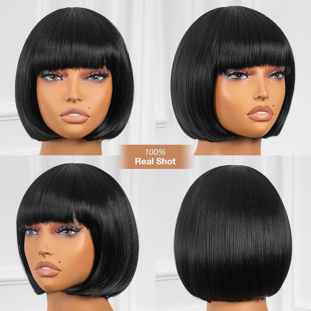 Bob Wig With Bangs Short Bob Wig For Black Women Light Yaki Straight Human hair Wigs - Wigtrends
