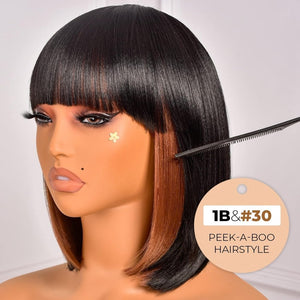 Bob Wig With Bangs Short Bob Wig For Black Women Light Yaki Straight Human hair Wigs - Wigtrends