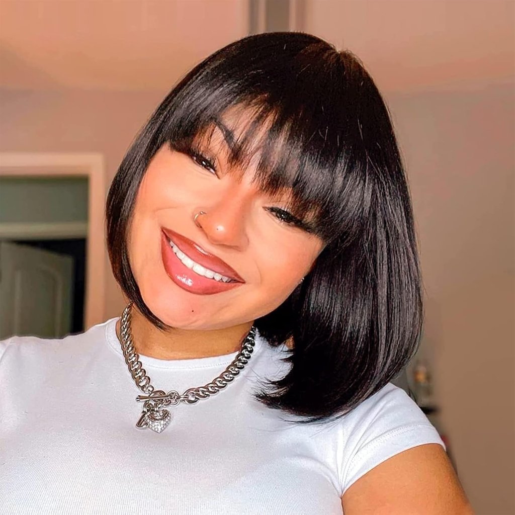 Bob Wig With Bangs Short Bob Wig For Black Women Light Yaki Straight Human hair Wigs - Wigtrends