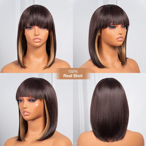 Bob Wig With Bangs Short Bob Wig For Black Women Light Yaki Straight Human hair Wigs - Wigtrends