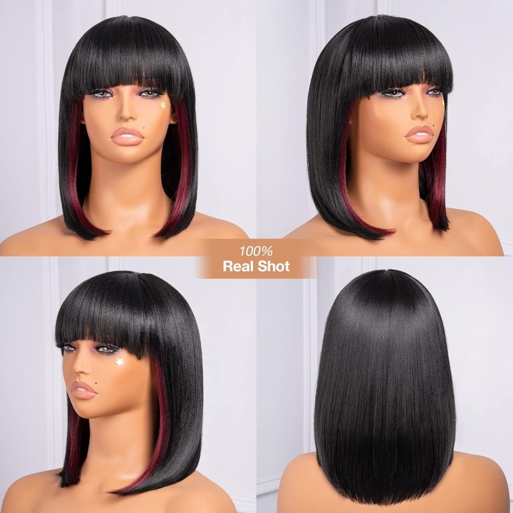 Bob Wig With Bangs Short Bob Wig For Black Women Light Yaki Straight Human hair Wigs - Wigtrends