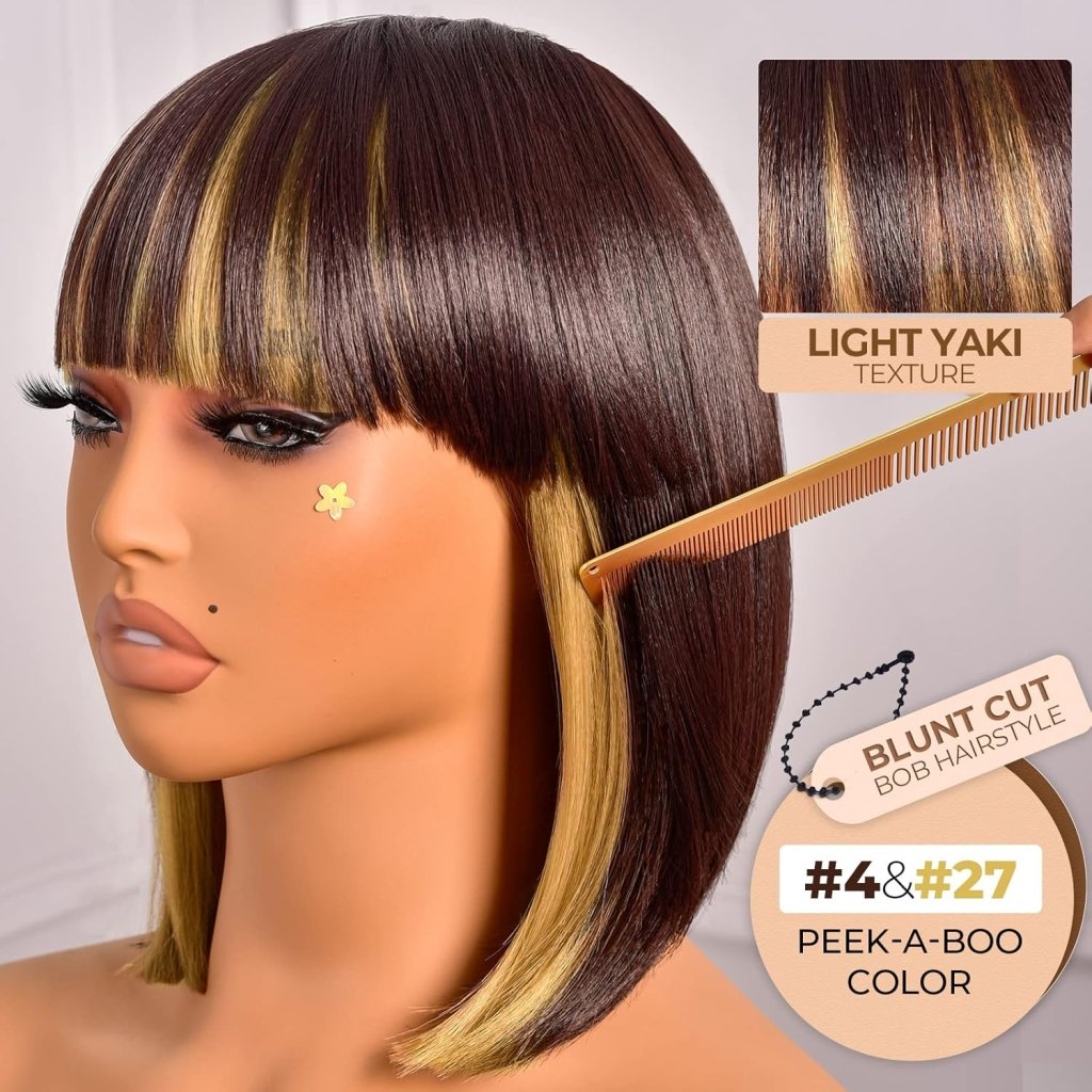 Bob Wig With Bangs Short Bob Wig For Black Women Light Yaki Straight Human hair Wigs - Wigtrends