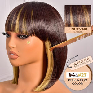 Bob Wig With Bangs Short Bob Wig For Black Women Light Yaki Straight Human hair Wigs - Wigtrends