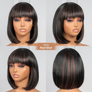 Bob Wig With Bangs Short Bob Wig For Black Women Light Yaki Straight Human hair Wigs - Wigtrends