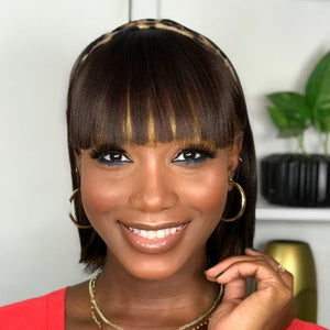 Bob Wig With Bangs Short Bob Wig For Black Women Light Yaki Straight Human hair Wigs - Wigtrends
