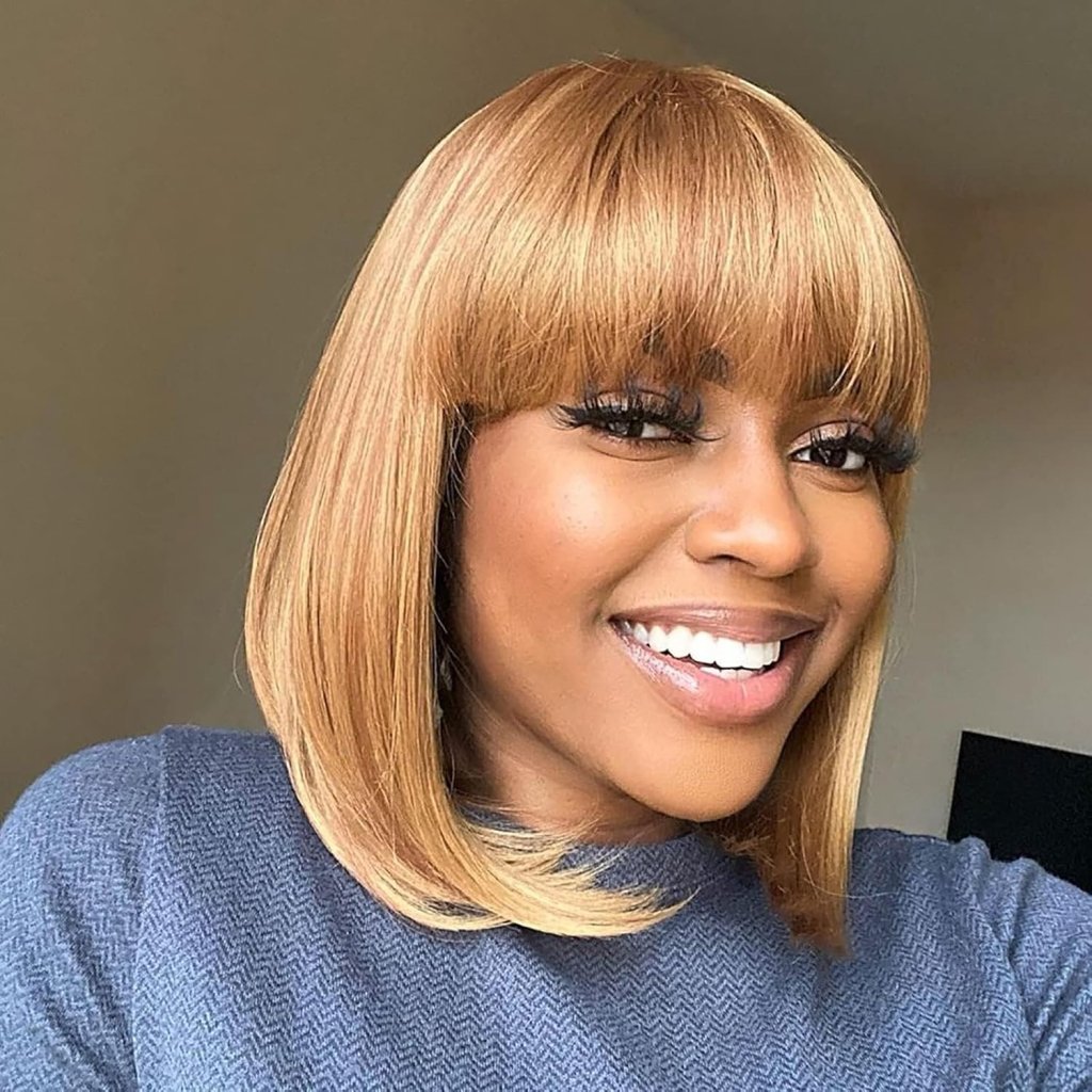 Bob Wig With Bangs Short Bob Wig For Black Women Light Yaki Straight Human hair Wigs - Wigtrends