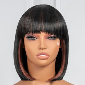 Bob Wig With Bangs Short Bob Wig For Black Women Light Yaki Straight Human hair Wigs - Wigtrends