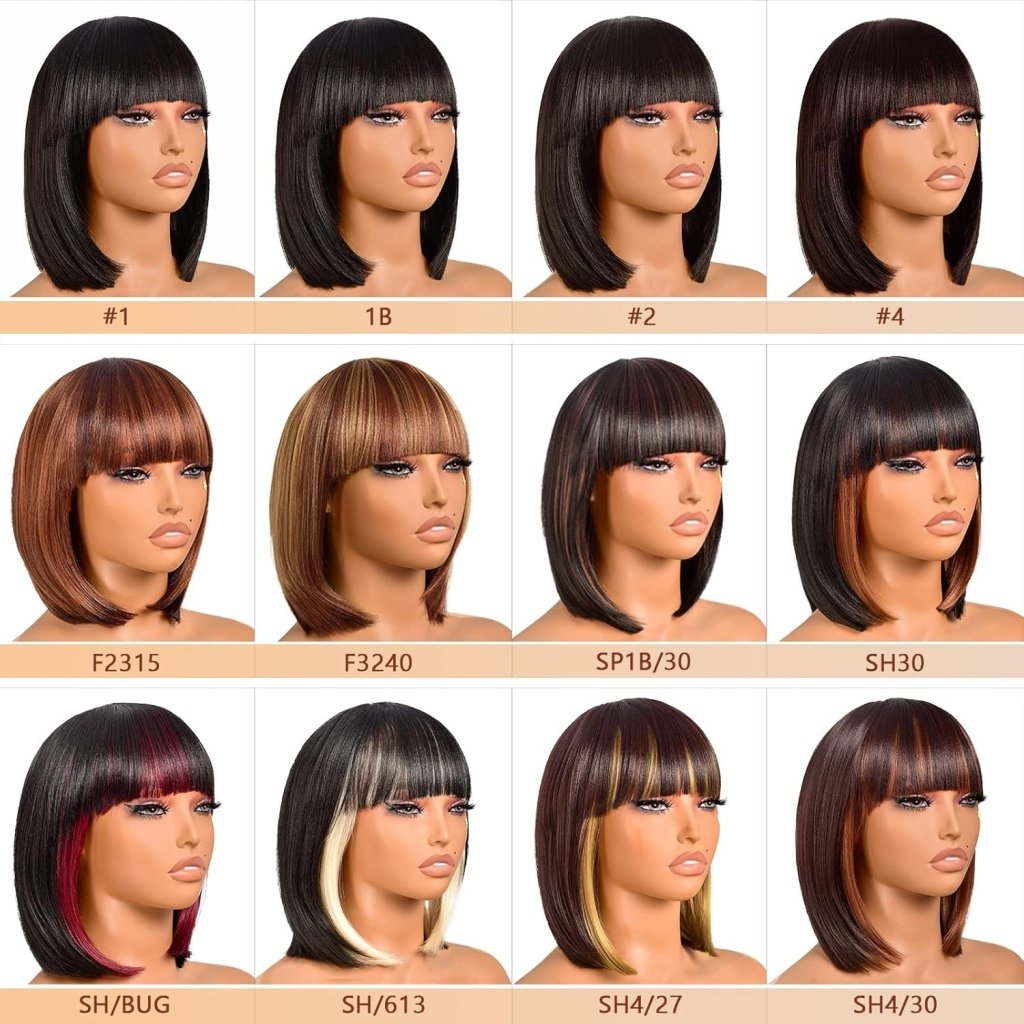 Bob Wig With Bangs Short Bob Wig For Black Women Light Yaki Straight Human hair Wigs - Wigtrends