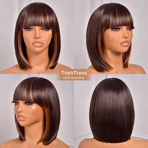 Bob Wig With Bangs Short Bob Wig For Black Women Light Yaki Straight Human hair Wigs - Wigtrends