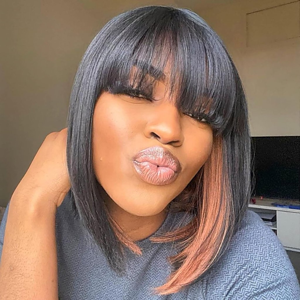 Bob Wig With Bangs Short Bob Wig For Black Women Light Yaki Straight Human hair Wigs - Wigtrends