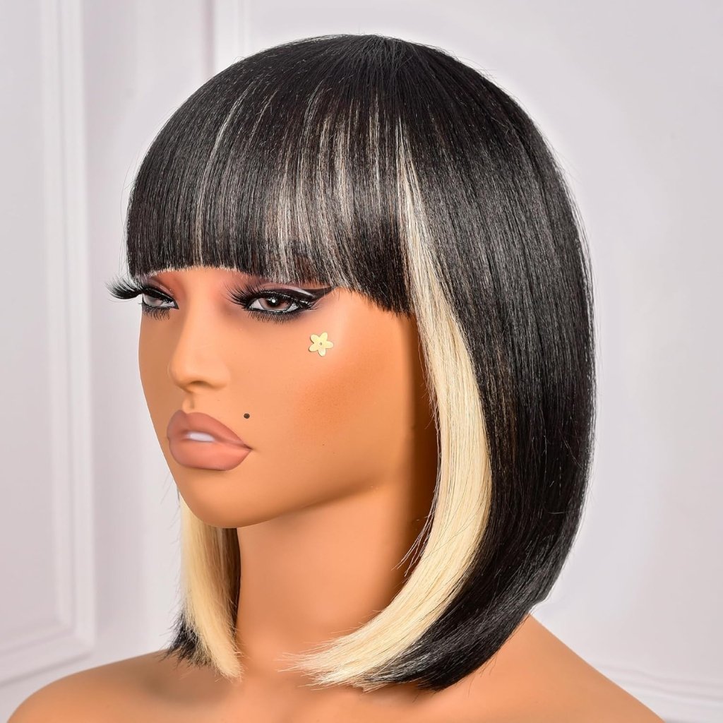 Bob Wig With Bangs Short Bob Wig For Black Women Light Yaki Straight Human hair Wigs - Wigtrends