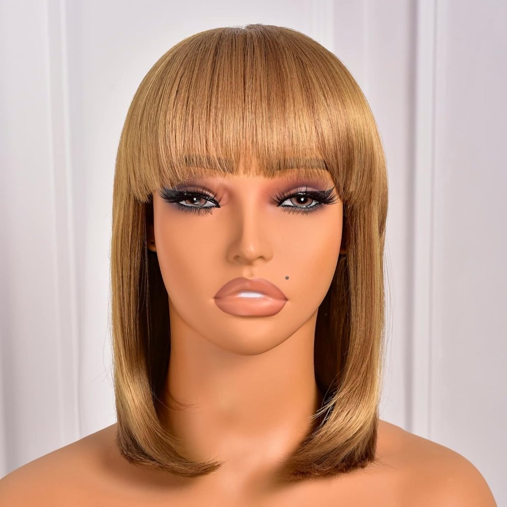 Bob Wig With Bangs Short Bob Wig For Black Women Light Yaki Straight Human hair Wigs - Wigtrends
