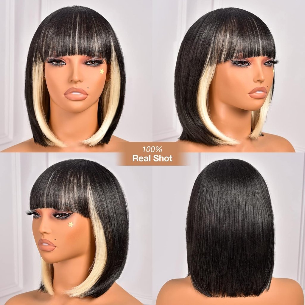 Bob Wig With Bangs Short Bob Wig For Black Women Light Yaki Straight Human hair Wigs - Wigtrends
