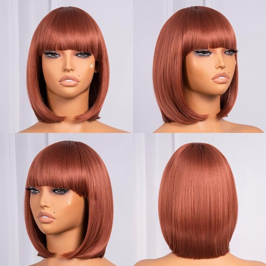 Bob Wig With Bangs Short Bob Wig For Black Women Light Yaki Straight Human hair Wigs - Wigtrends