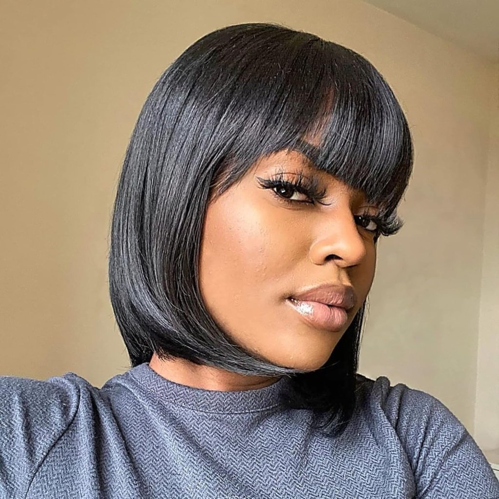 Bob Wig With Bangs Short Bob Wig For Black Women Light Yaki Straight Human hair Wigs - Wigtrends
