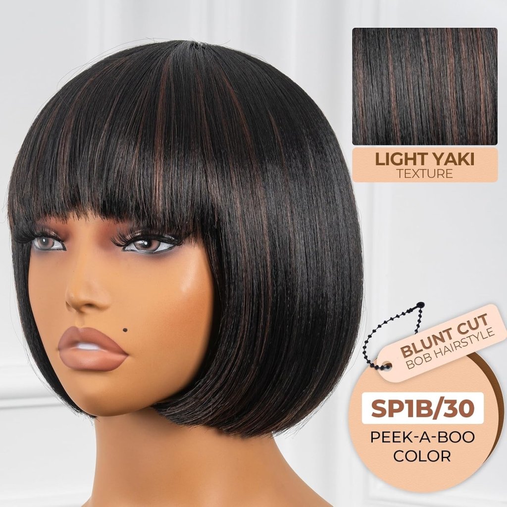 Bob Wig With Bangs Short Bob Wig For Black Women Light Yaki Straight Human hair Wigs - Wigtrends