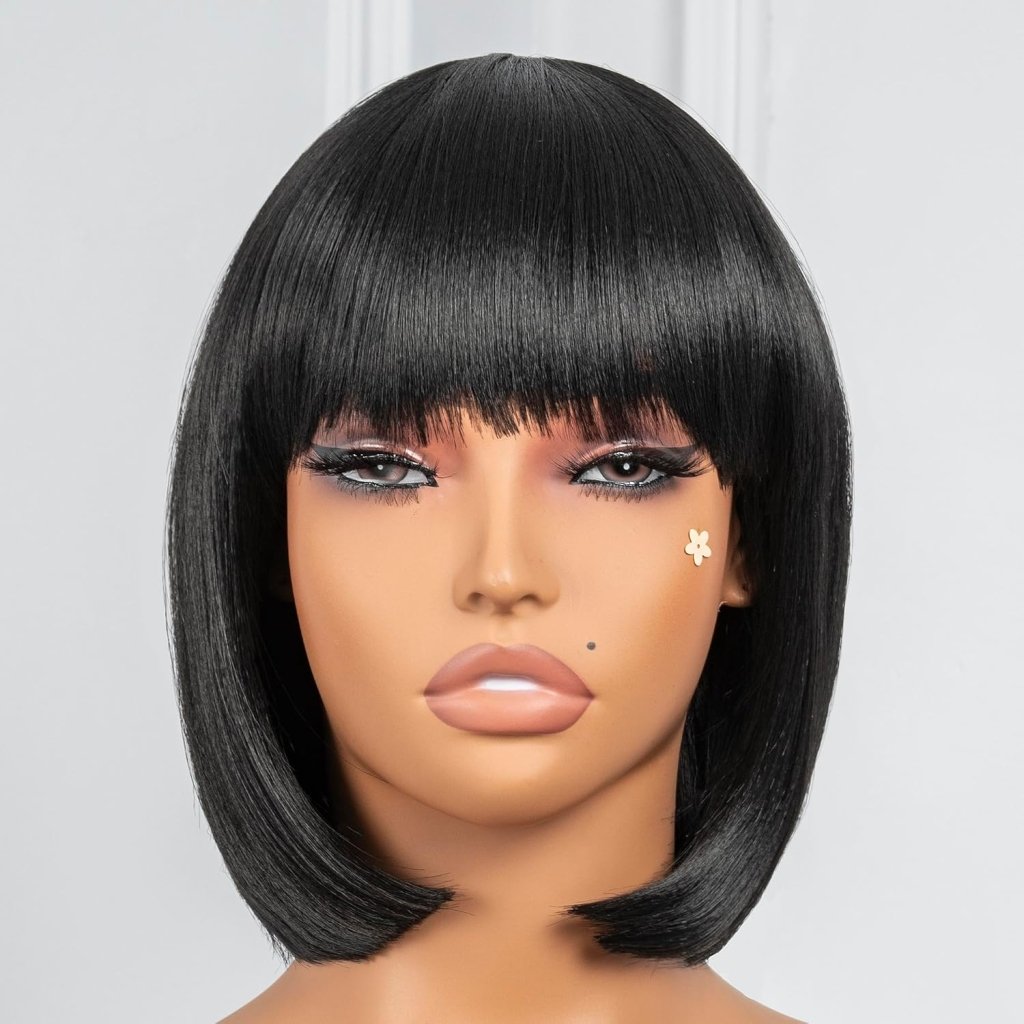 Bob Wig With Bangs Short Bob Wig For Black Women Light Yaki Straight Human hair Wigs - Wigtrends