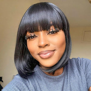 Bob Wig With Bangs Short Bob Wig For Black Women Light Yaki Straight Human hair Wigs - Wigtrends