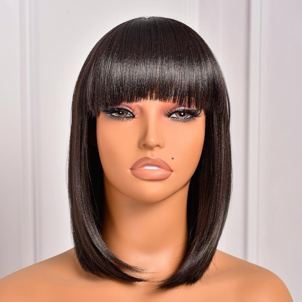 Bob Wig With Bangs Short Bob Wig For Black Women Light Yaki Straight Human hair Wigs - Wigtrends