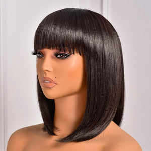Bob Wig With Bangs Short Bob Wig For Black Women Light Yaki Straight Human hair Wigs - Wigtrends