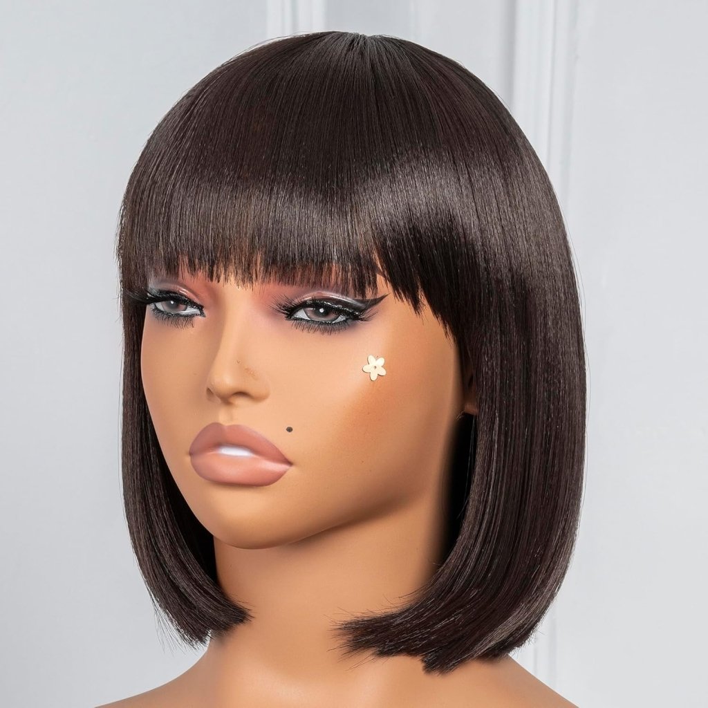 Bob Wig With Bangs Short Bob Wig For Black Women Light Yaki Straight Human hair Wigs - Wigtrends