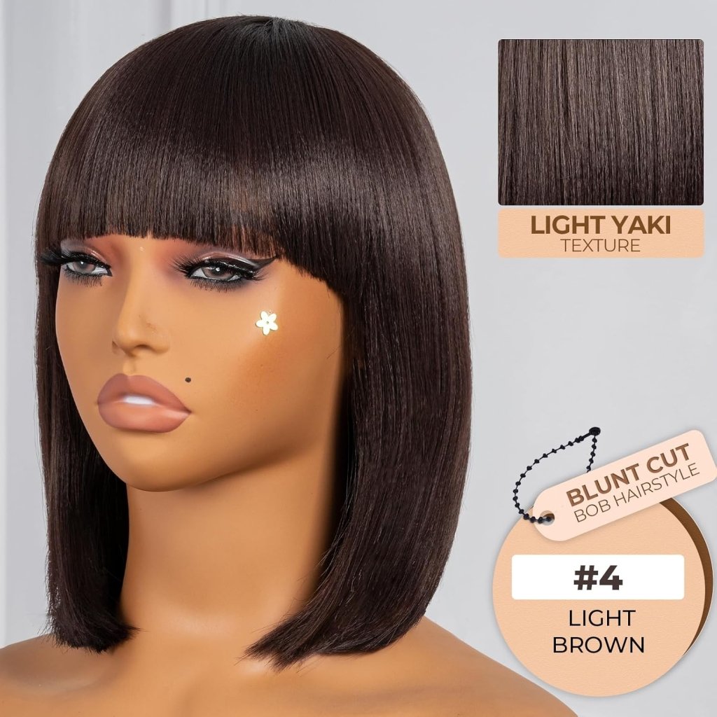 Bob Wig With Bangs Short Bob Wig For Black Women Light Yaki Straight Human hair Wigs - Wigtrends