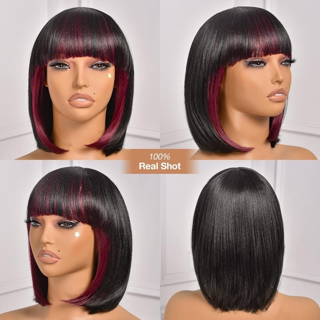 Bob Wig With Bangs Short Bob Wig For Black Women Light Yaki Straight Human hair Wigs - Wigtrends
