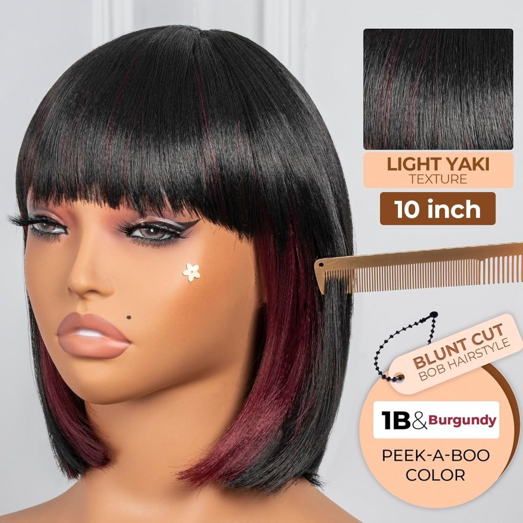 Bob Wig With Bangs Short Bob Wig For Black Women Light Yaki Straight Human hair Wigs - Wigtrends