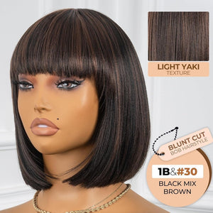 Bob Wig With Bangs Short Bob Wig For Black Women Light Yaki Straight Human hair Wigs - Wigtrends
