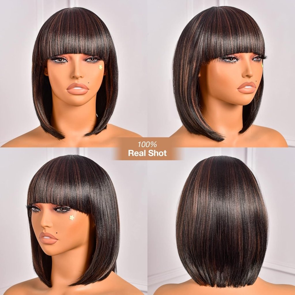 Bob Wig With Bangs Short Bob Wig For Black Women Light Yaki Straight Human hair Wigs - Wigtrends