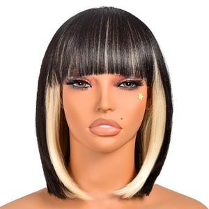 Bob Wig With Bangs Short Bob Wig For Black Women Light Yaki Straight Human hair Wigs - Wigtrends