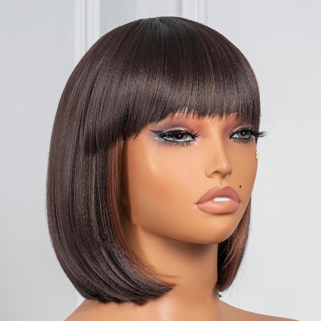 Bob Wig With Bangs Short Bob Wig For Black Women Light Yaki Straight Human hair Wigs - Wigtrends