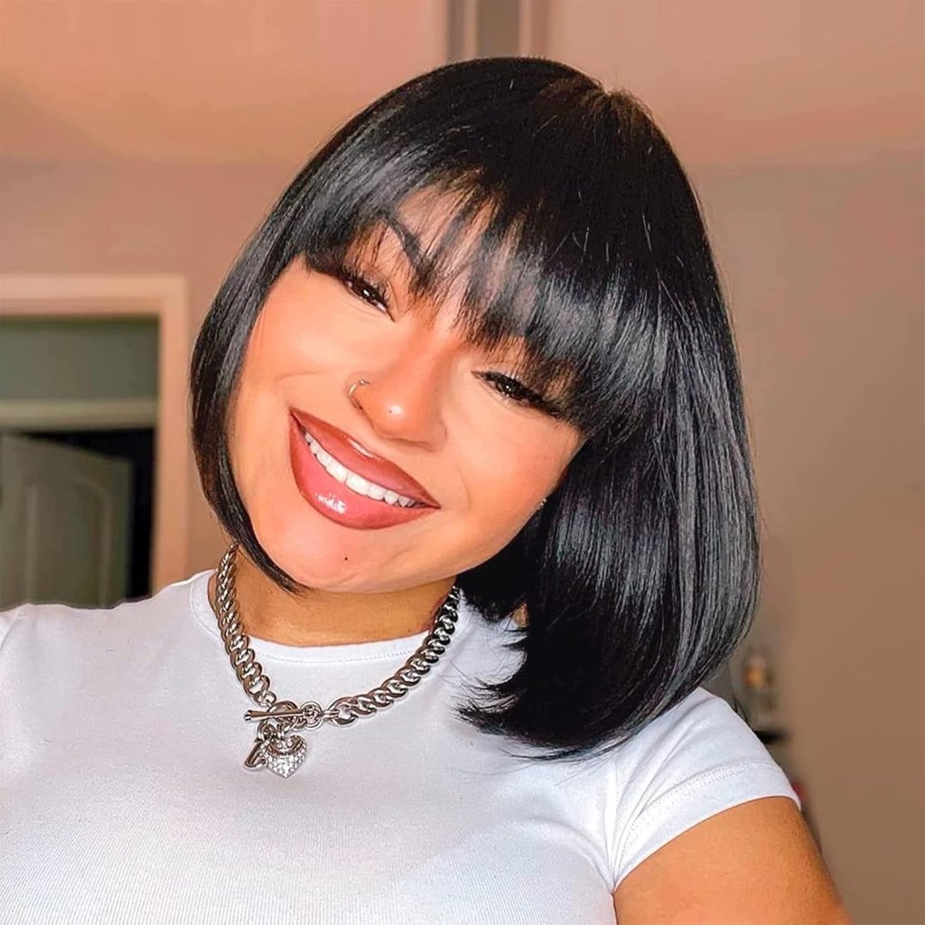 Bob Wig With Bangs Short Bob Wig For Black Women Light Yaki Straight Human hair Wigs - Wigtrends