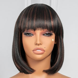 Bob Wig With Bangs Short Bob Wig For Black Women Light Yaki Straight Human hair Wigs - Wigtrends