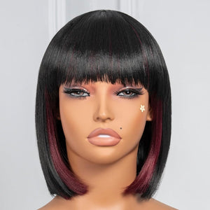 Bob Wig With Bangs Short Bob Wig For Black Women Light Yaki Straight Human hair Wigs - Wigtrends