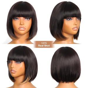 Bob Wig With Bangs Short Bob Wig For Black Women Light Yaki Straight Human hair Wigs - Wigtrends