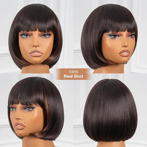 Bob Wig With Bangs Short Bob Wig For Black Women Light Yaki Straight Human hair Wigs - Wigtrends