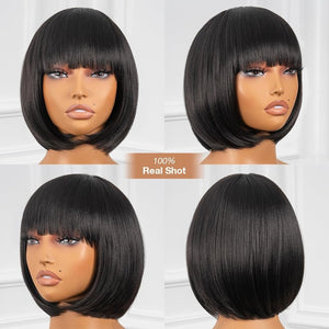 Bob Wig With Bangs Short Bob Wig For Black Women Light Yaki Straight Human hair Wigs - Wigtrends