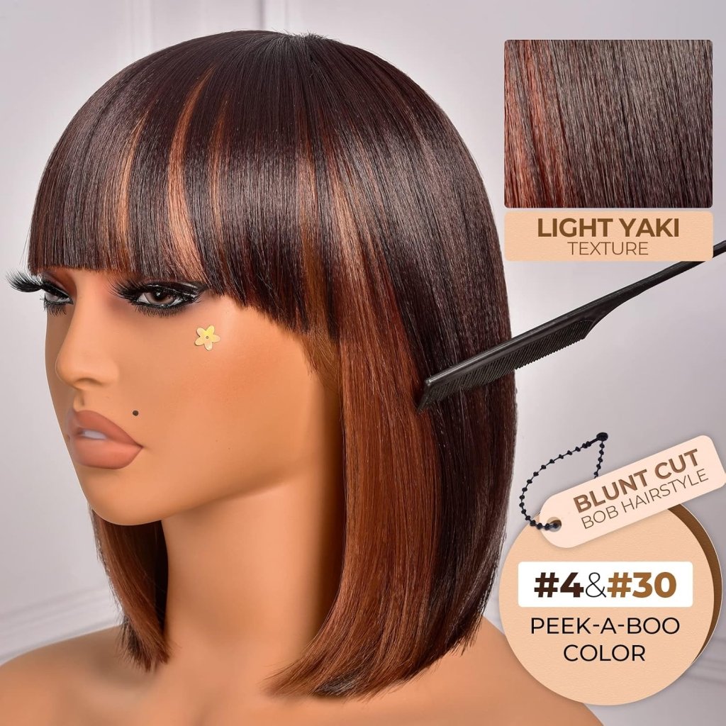 Bob Wig With Bangs Short Bob Wig For Black Women Light Yaki Straight Human hair Wigs - Wigtrends